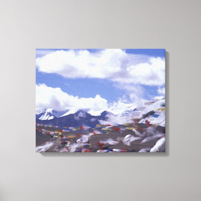 Asien, Kina, Tibet, Tangla Pass. Bönflaggor, Canvastryck (Framsida)