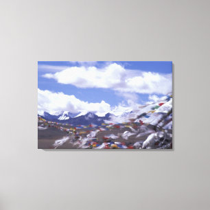 Asien, Kina, Tibet, Tangla Pass. Bönflaggor, Canvastryck