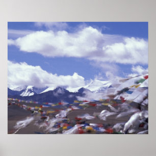 Asien, Kina, Tibet, Tangla Pass. Bönflaggor, Poster