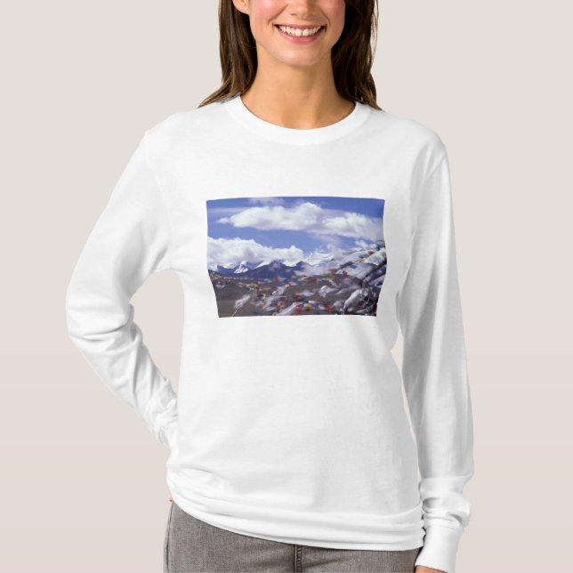Asien, Kina, Tibet, Tangla Pass. Bönflaggor, Tee (Framsida)