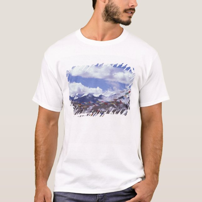 Asien, Kina, Tibet, Tangla Pass. Bönflaggor, Tee Shirt (Framsida)