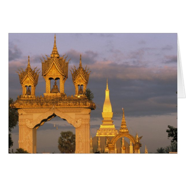 Asien, Laos, Vientiane. That Luang-templet. Hälsningskort (Framsidan Horizontal)