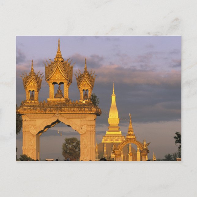 Asien, Laos, Vientiane. That Luang-templet. Vykort (Framsida)