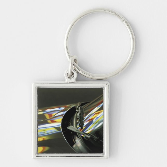 Asien, Malaysia, Melaka. Neonreflektioner i bil Fyrkantig Silverfärgad Nyckelring (Framsidan)