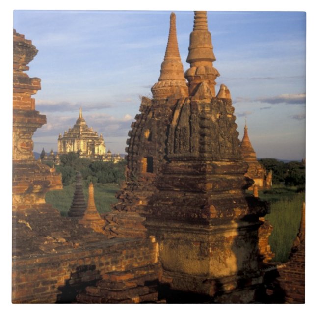Asien, Myanmar, Bagan. Anseende tempel och Kakelplatta (Framsidan)