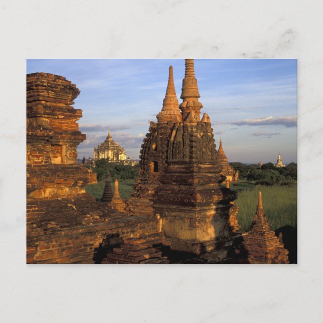 Asien, Myanmar, Bagan. Anseende tempel och Vykort (Framsida)