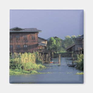 Asien, Myanmar, Inle Lake. En flytande by på Magnet
