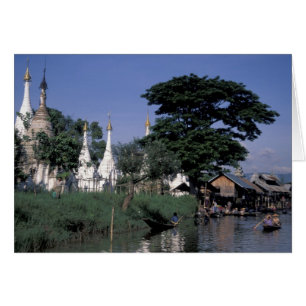 Asien, Myanmar, Inle Lake. En flytande marknad. Hälsningskort