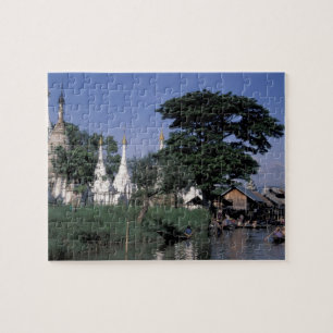 Asien, Myanmar, Inle Lake. En flytande marknad. Pussel