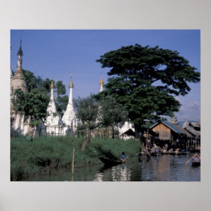 Asien, Myanmar, Inle Sjö. En flytande marknad. Poster