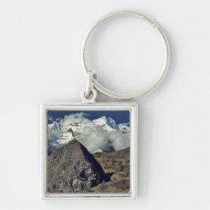 Asien, Nepal, Sagarmatha NP. En buddhistisk bön Fyrkantig Silverfärgad Nyckelring