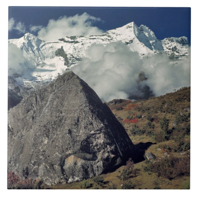 Asien, Nepal, Sagarmatha NP. En buddhistisk bön Kakelplatta (Framsidan)