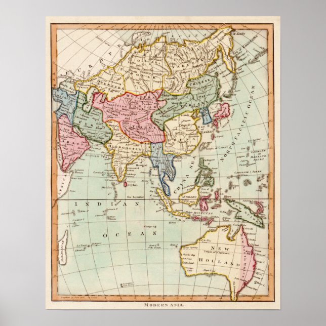 Asien och AustralienPanoramic Karta Poster (Framsidan)