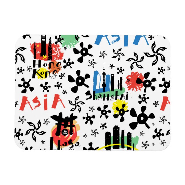 Asien | Symboler Mönster Magnet (Horisontell)