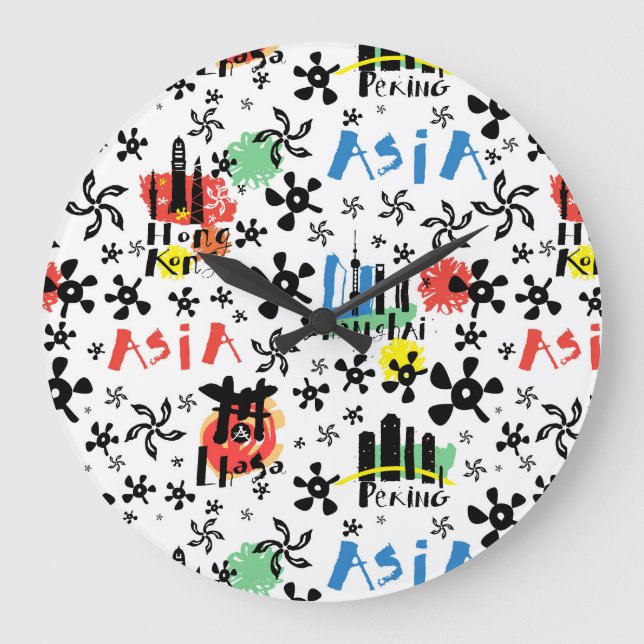 Asien| Symboler Mönster Stor Klocka (Framsida)