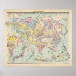 Asien u Europa - Atlas Karta i Asien och Europa Poster