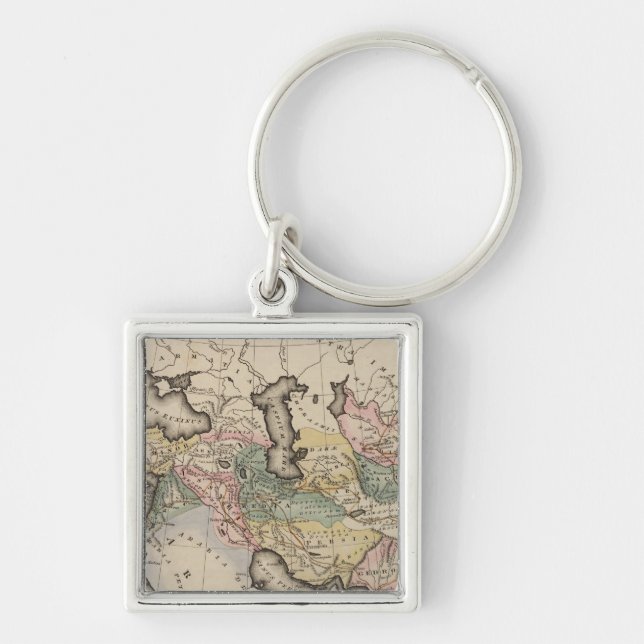 Asienatlas Karta Fyrkantig Silverfärgad Nyckelring (Framsidan)