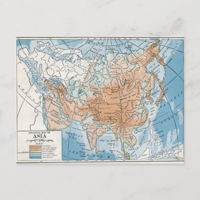 Asiens fysiska Karta (1916) Vykort (Framsida)