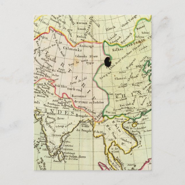 Asiens fysiska karta vykort (Framsida)