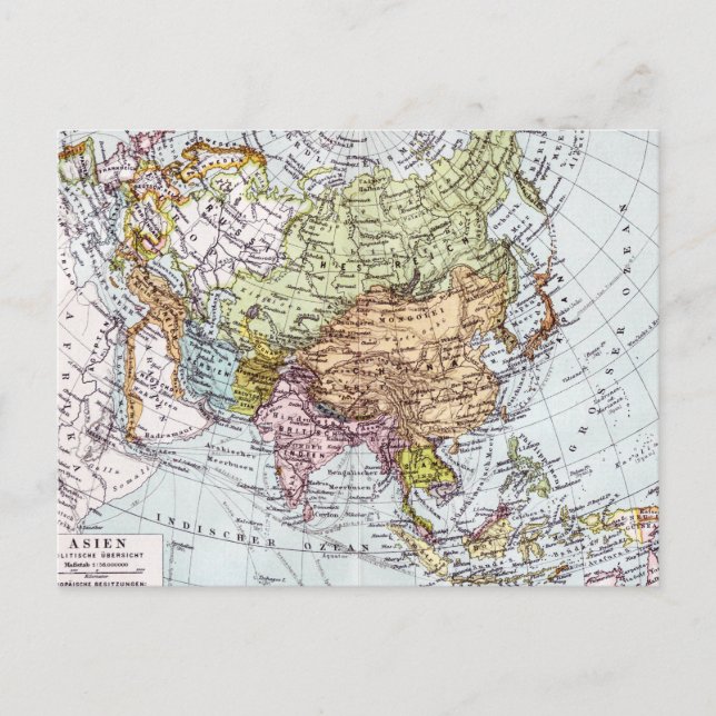 Asiens Karta under 1800-talet Vykort (Framsida)