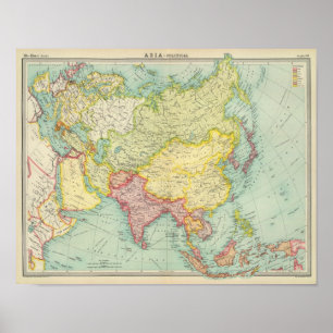 Asiens politiska atlas karta poster