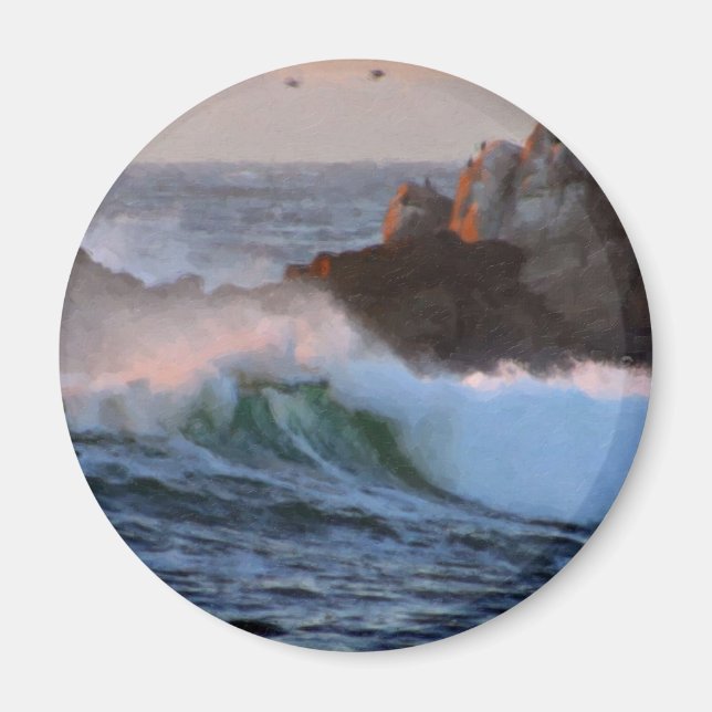 Asilomar Beach Wave Big Sur California Pavisserlig Magnet (Framsidan)