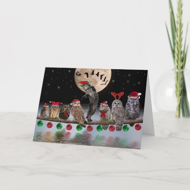 Asio dansar med uggla på jul Kväll Helgkort (Framsida)