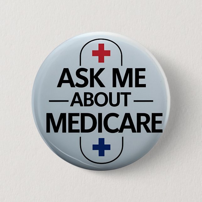 Ask Me About Medicare Red White Blue Knapp (Framsida)