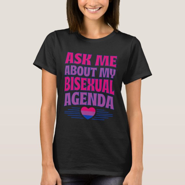 Ask Me About My Bisexual Agenda Heart Bi Pride Aes T Shirt (Framsida)