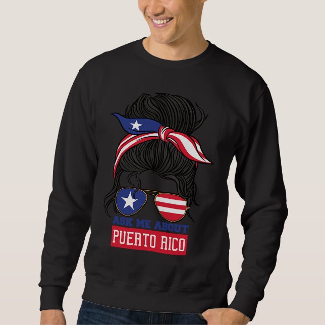 Ask Me About Puerto Rico Puerto Rican Boricua Lång Ärmad Tröja (Framsida)