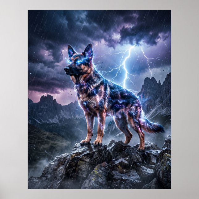 Åsk tysk herdehund Blixt Konst Poster (Framsidan)