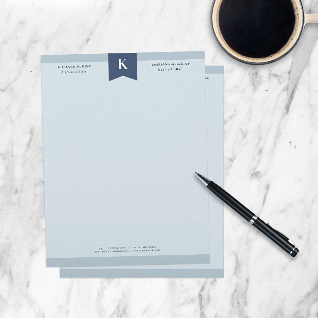 Askblå Elegant Djärv Monogram Kontaktinfo Brevhuvud (Skapare uppladdad)