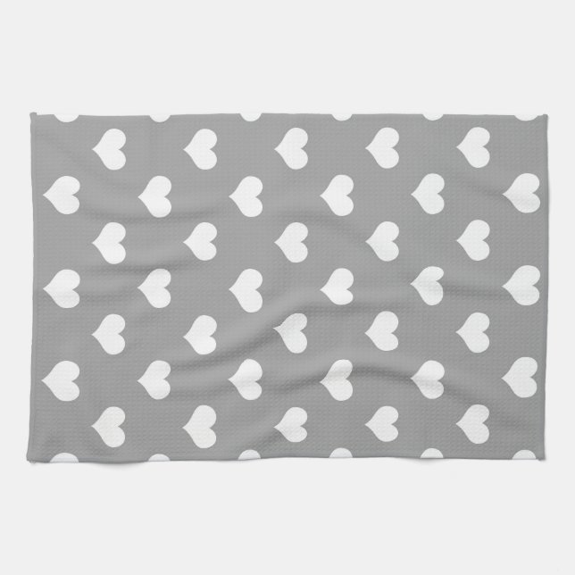 Askgrå kärlek hjärtmönsterdesign  kökshandduk (Horisontell)