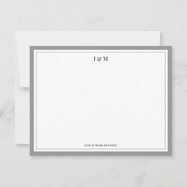 Askgrå klassisk anpassad monogram för par anteckningskort (Framsida)