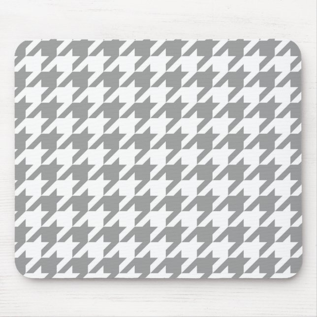 Askgrå vit Houndstooth Check Musmatta (Framsidan)