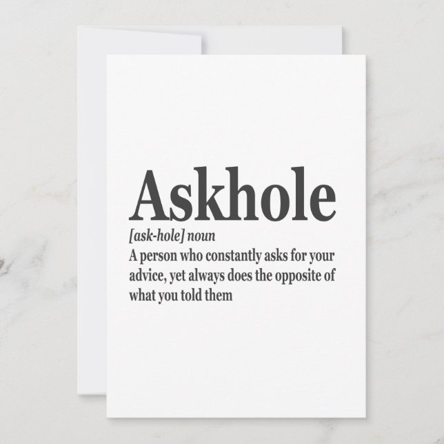 Askhole Definition Rolig Skämt Ordbok Vuxen  Inbjudningar (Framsida)