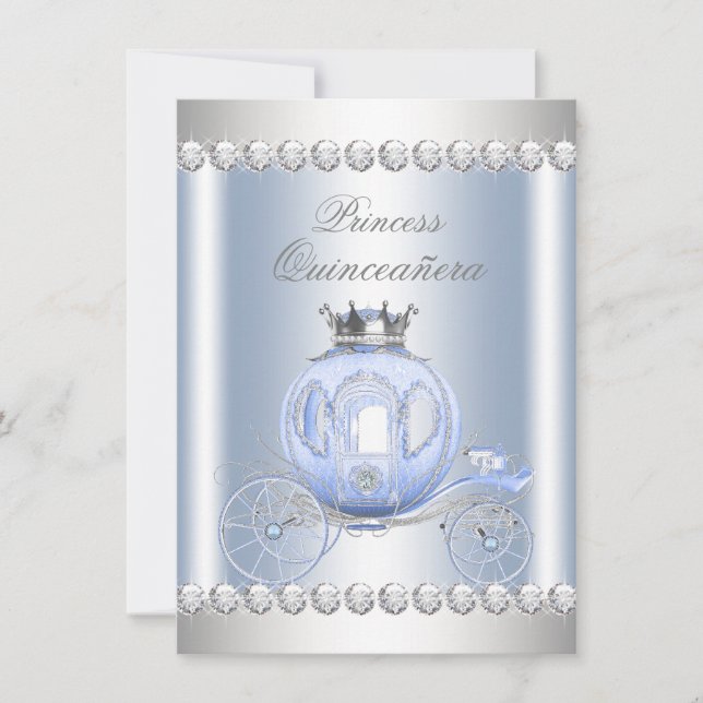 Askungen Blå Silver Prinsessa Quinceanera Inbjudningar (Framsida)