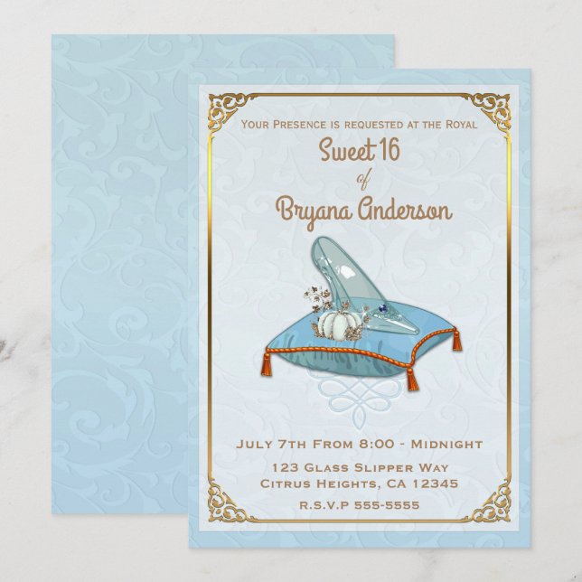Askungen Glasögla Sweet 16-fest Inbjudningar (Fram/baksida)