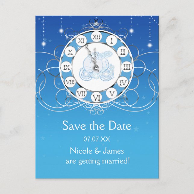 Askungen Nästan Midnatt Silver Save The Date Meddelande Vykort (Framsida)