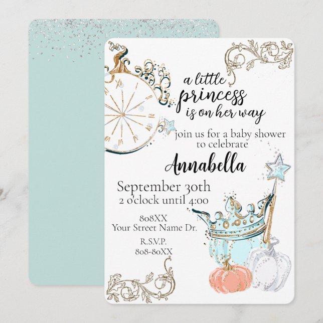 Askungen prinsessa baby shower inbjudningar (Fram/baksida)