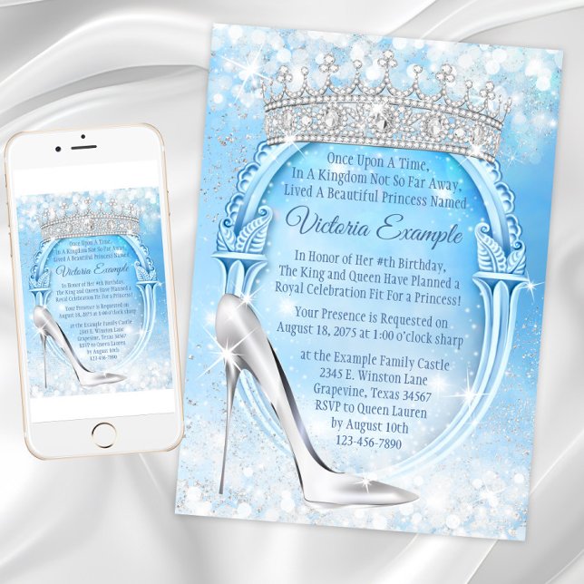 Askungen Prinsessa Glas Slipper Quinceanera Inbjudningar (Pretty Cinderella princess any occasion invitation. All text can be changed.)