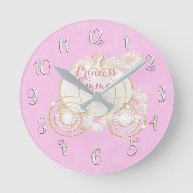 Askungen Prinsessa Glitter Kärra Rosa Anpassad Rund Klocka (Framsida)