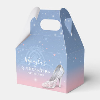 Askungen sko ljusblå och rosa Quinceañera Presentaskar