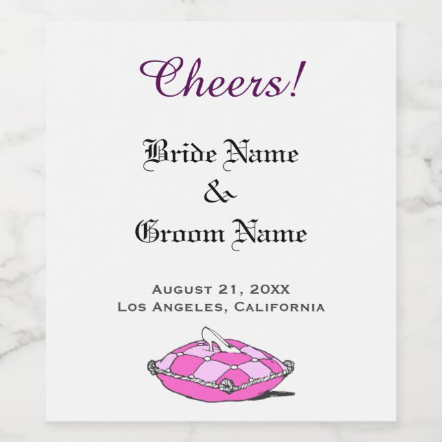 Askungen Tåskor Rosa Kudde Vinflaska Etikett (Singel etikett)