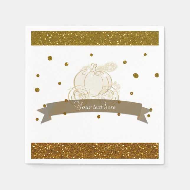 Askungen vagn guld glitter prickar fest servett (Framsidan)