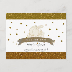 Askungen vagn guld glitter Save The Date Meddelande Vykort