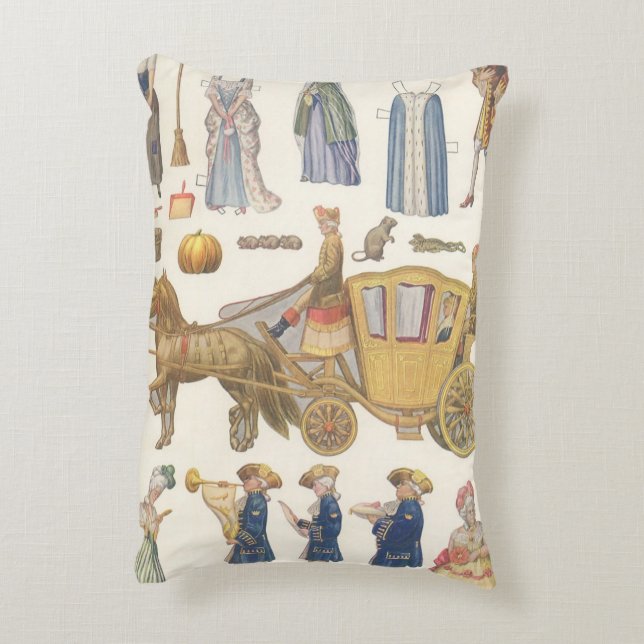 Askungen, vintage papperdockor i victoriansk stil prydnadskudde (Baksidan(Vertikal))