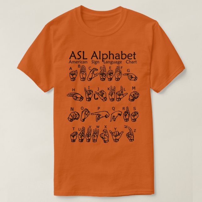 ASL Alphabet American Sign Language Diagram T Shirt (Design framsida)