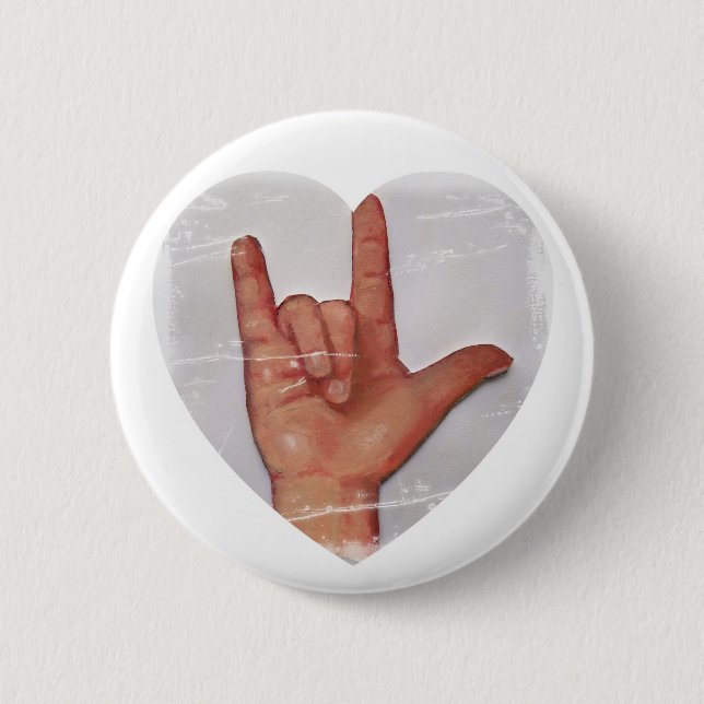 ASL "ÄLSKAR JAG DIG" HJÄRTASHAPE #2 KNAPP (Framsida)