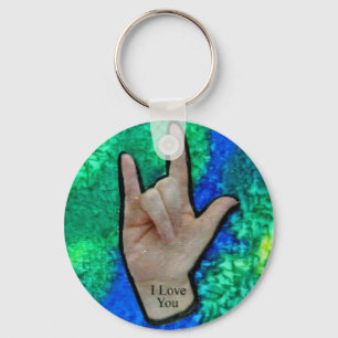 asl älskar jag dig keychain på målad silkebakgr nyckelring